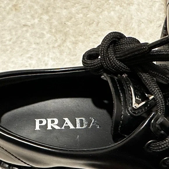 New Prada Chocolate Brushed Leather Lace-Up Loafers Size 39 - Picture 7 of 11
